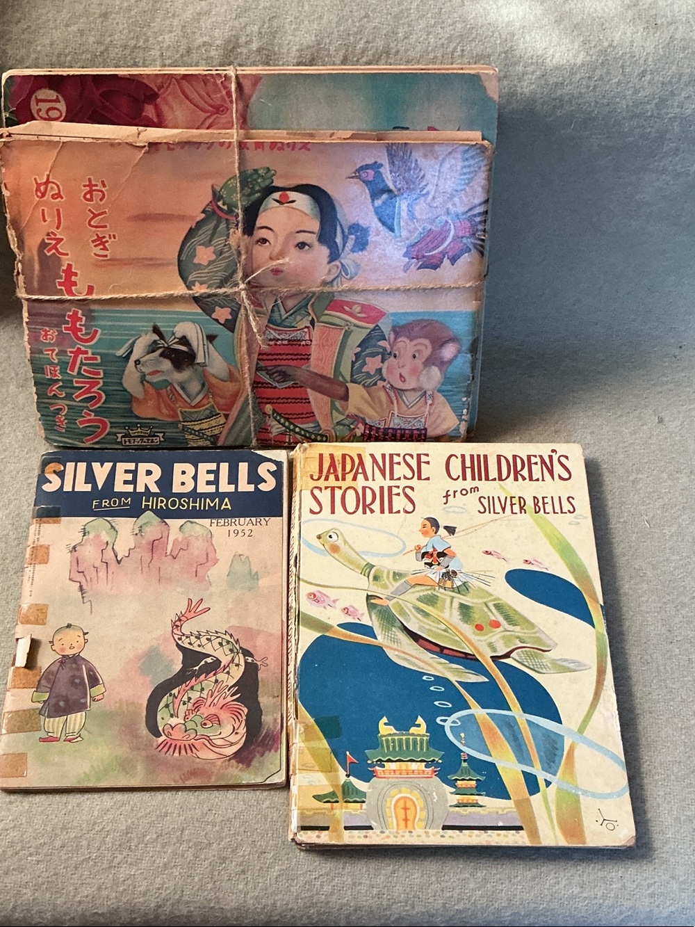 Japanese Children's Stories Art Print - Blue & Cream Vintage Book Cover